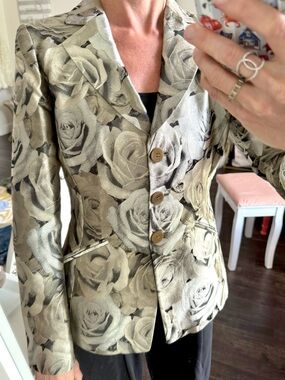 Armani Collezioni Silk Rose Blazer Italy Floral Jacquard Jacket 40 6